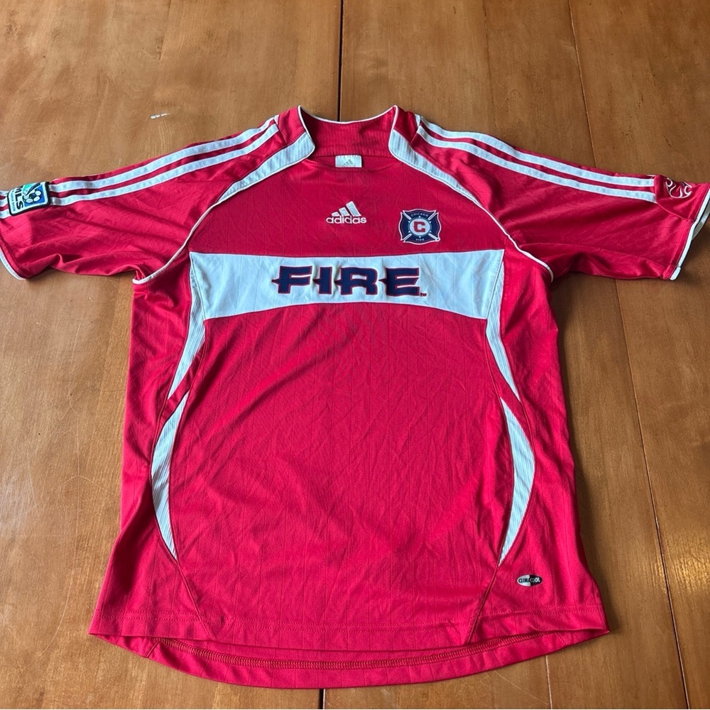 Chicago Fire MLS Soccer Jersey Yth L Climacool Adidas Authentic Red White Y2K 06